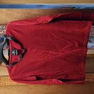 Two long sleeve red and black v-neck plaid detail top Medalist size medium